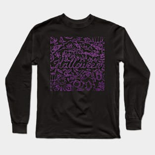 Purple Halloween Witch Pattern Long Sleeve T-Shirt